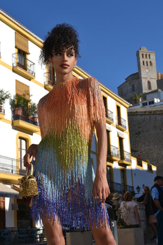 High Neck Dress - Vivienne Rainbow Dress