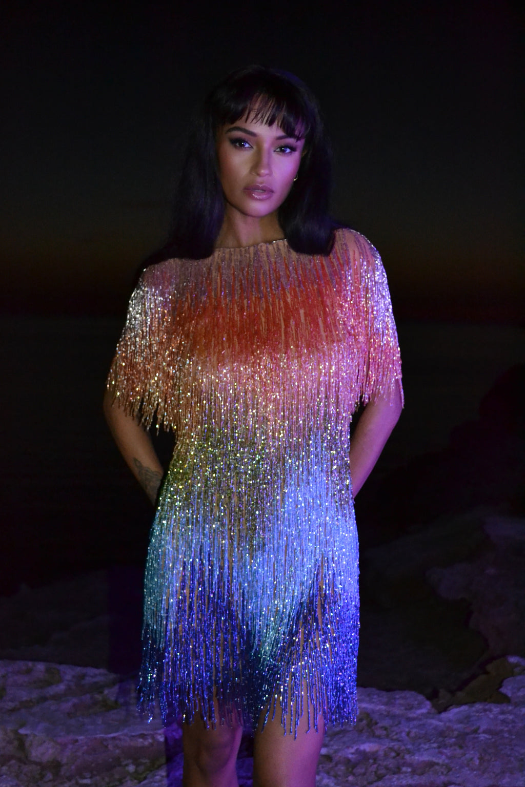 Vivienne V-Neck Dress - Rainbow