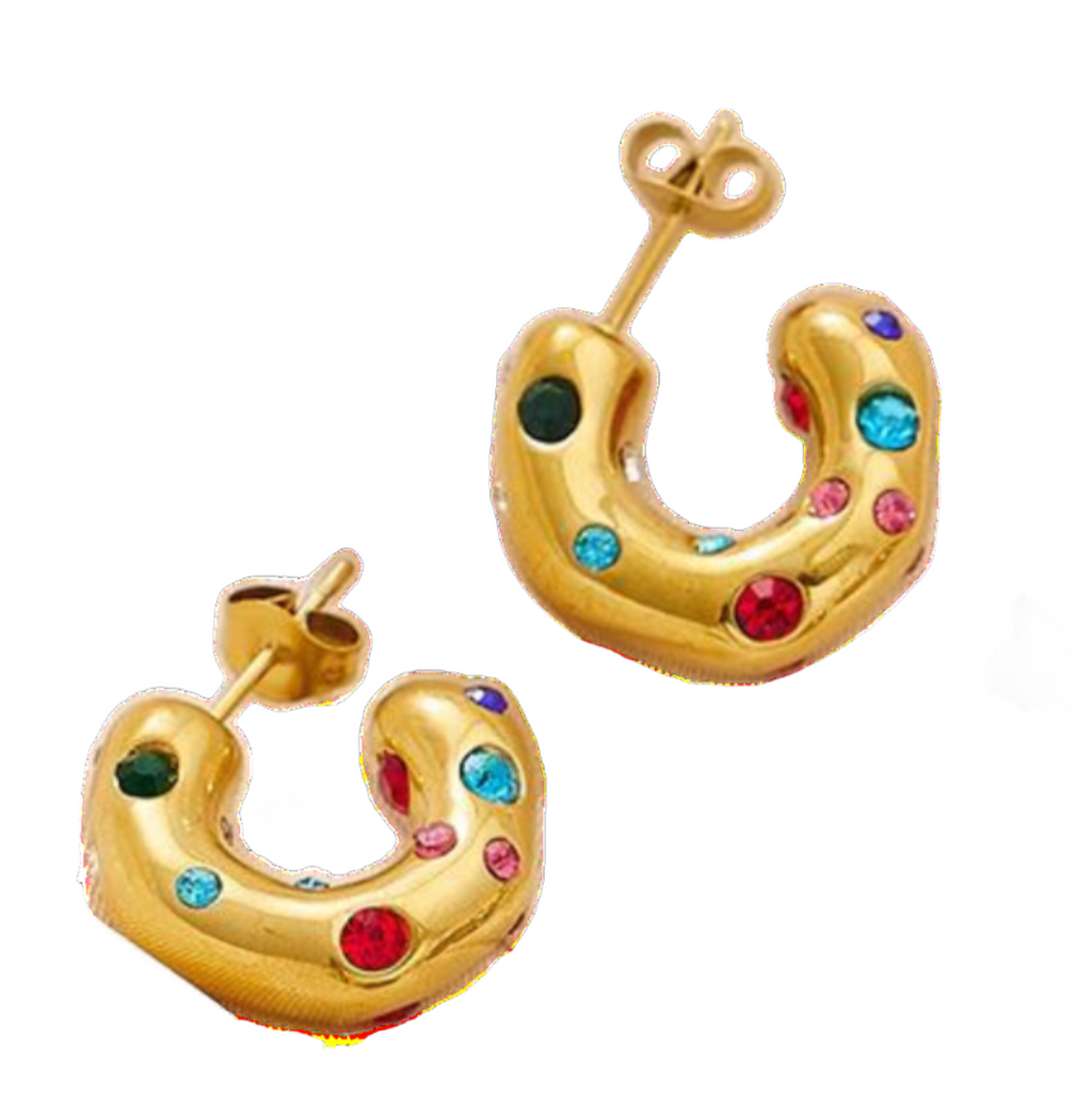 Rainbow Stone Chunky Hoops