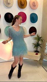 Vivienne V-Neck Dress - Aqua