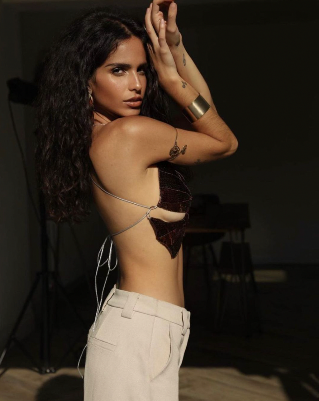 Mariposa Top - Brown & Gold
