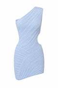 One shoulder short curvy blue dress
