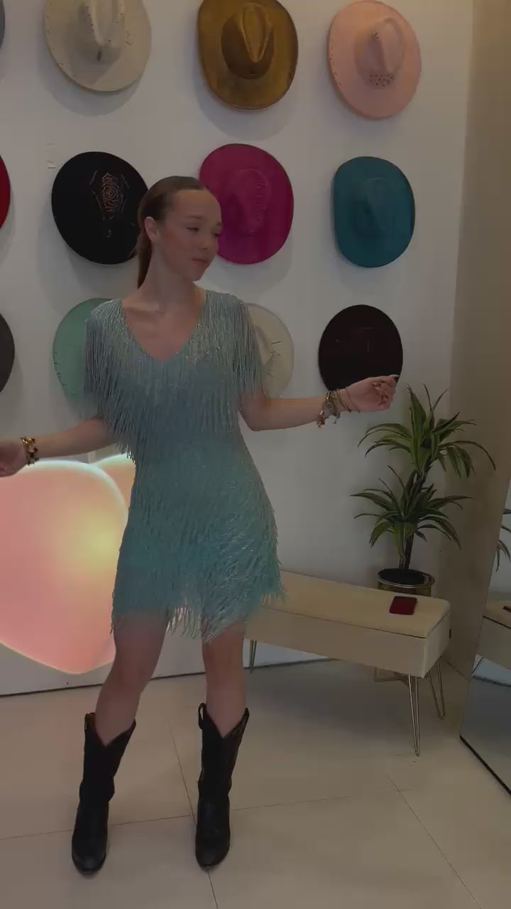 Vivienne V-Neck Dress - Aqua